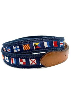 Zep-Pro Navy Nautical Flag Web Belt Preppy Made USA Sz 38